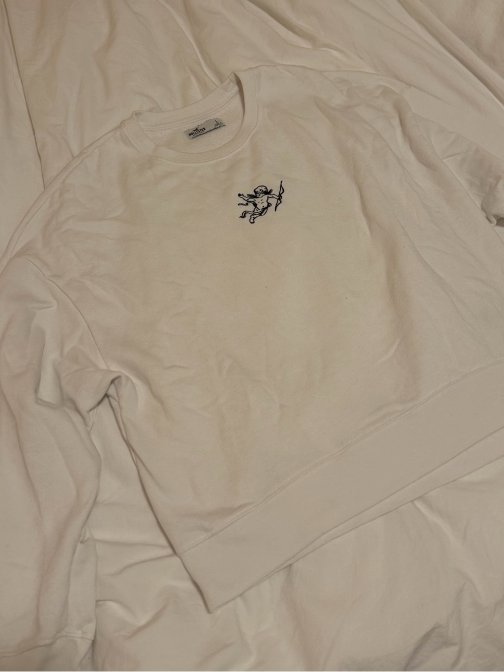 Hollister Embroidered Crewneck in Cream Large